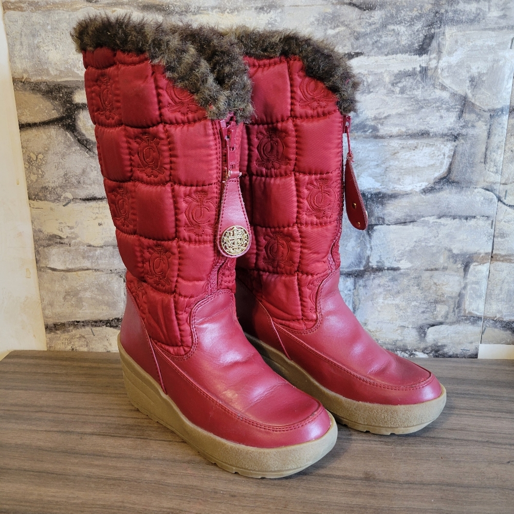 Juicy Couture size 6 red wedge winter boots